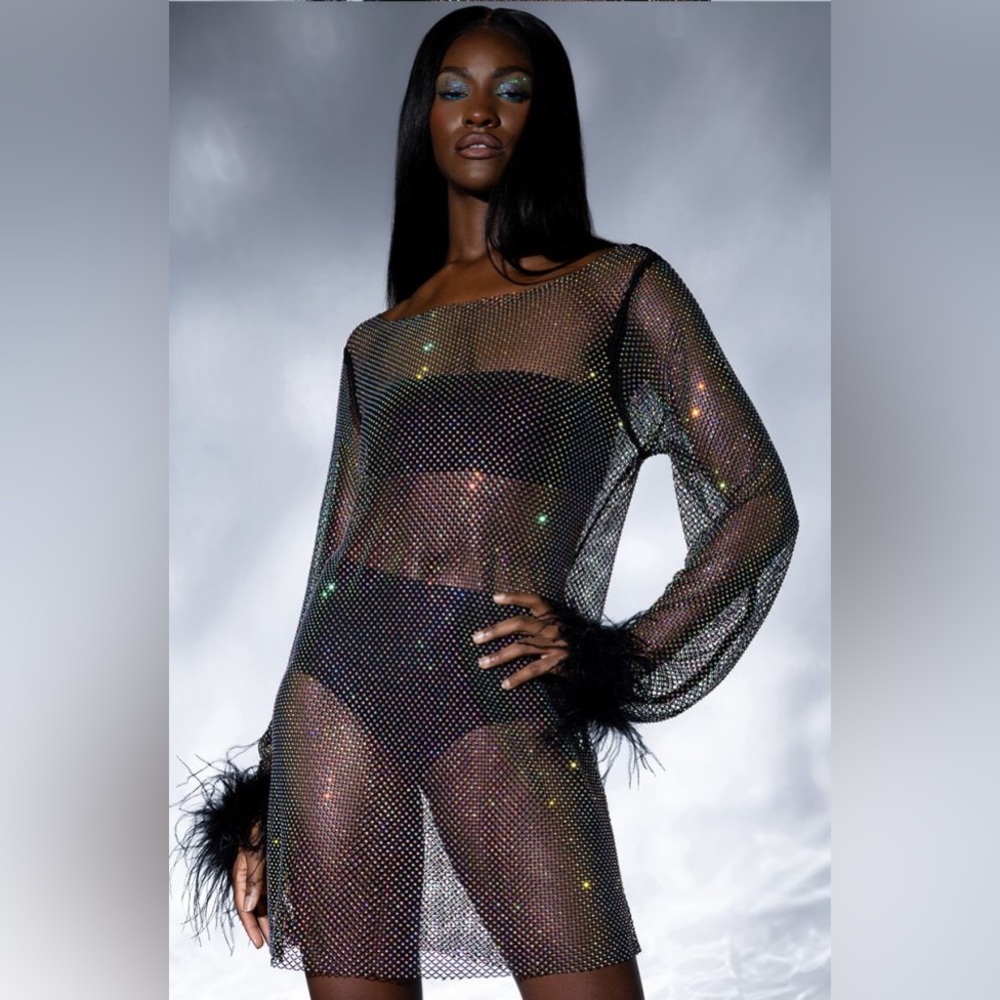 Akira black feather rhinestone/sparkle mini dress size s/m